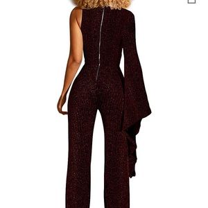 Burgundy Glitter One Sleeve Jumpsuit